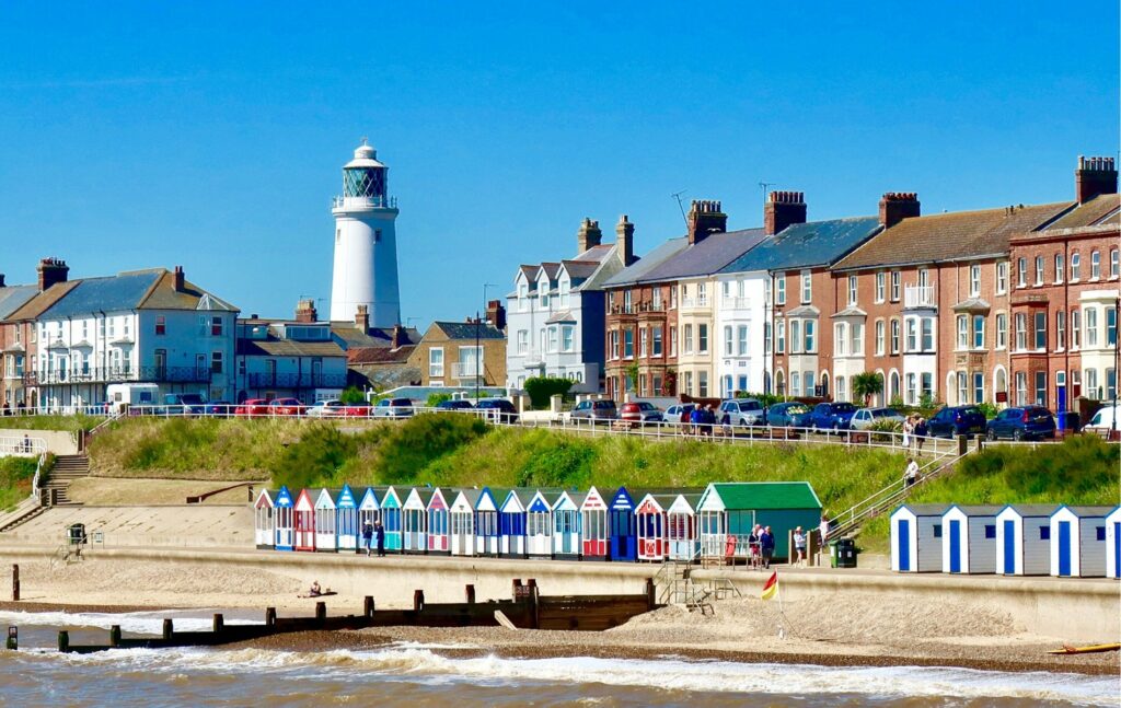 Southwold in Suffolk showing beach huts