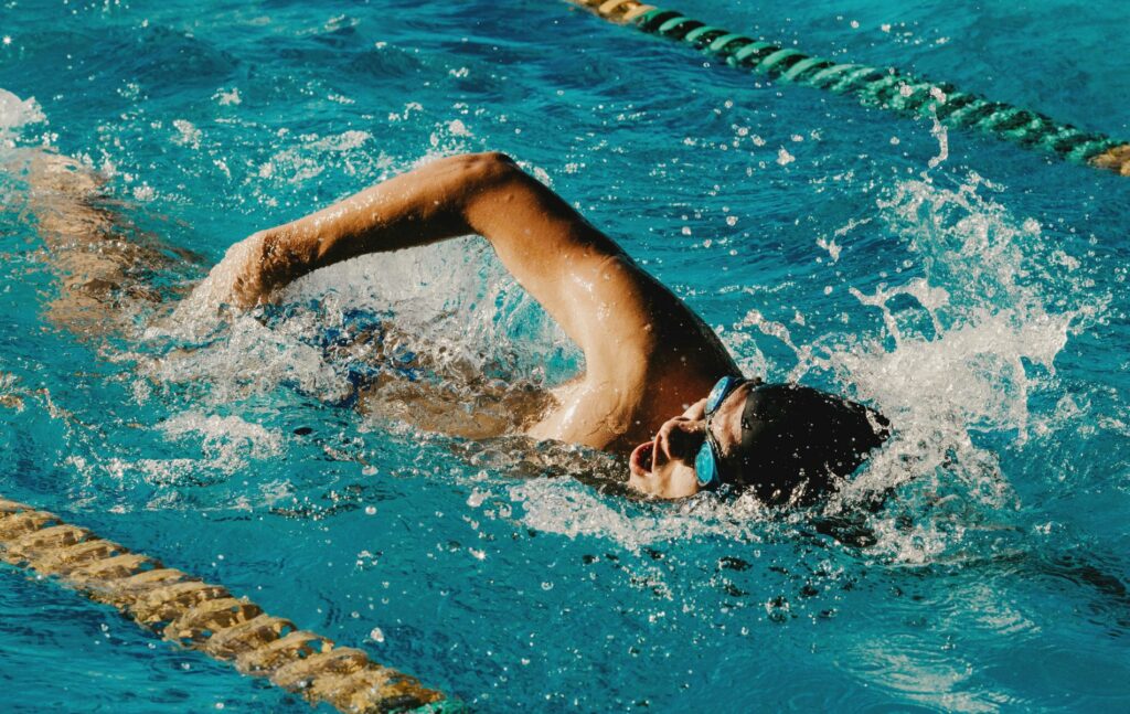 Swimmer in outdoor pool