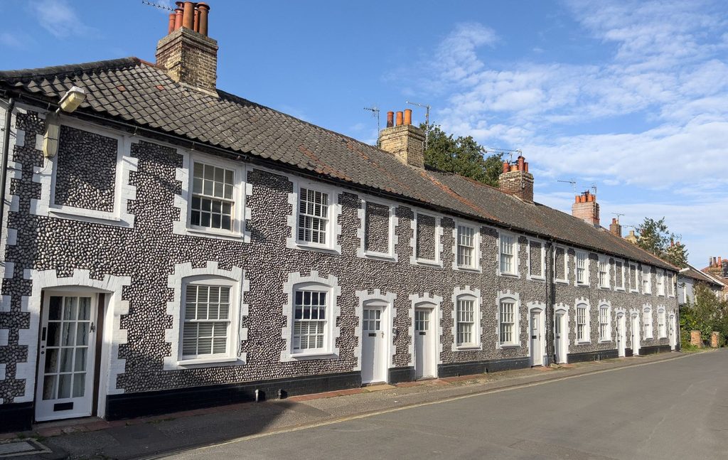 Stone terraced houses in Holt, Norfolk